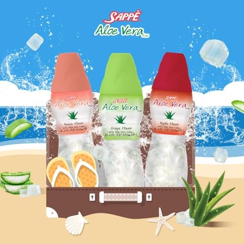 Sappe Aloe Vera Saft mit Apfelgeschmack und großen Aloe-Stücken (6er Pack) – Pflanzlicher Saft für optimale Hydration, ideal für Erwachsene und Kinder