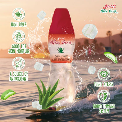 Sappe Aloe Vera Saft mit Apfelgeschmack und großen Aloe-Stücken (6er Pack) – Pflanzlicher Saft für optimale Hydration, ideal für Erwachsene und Kinder