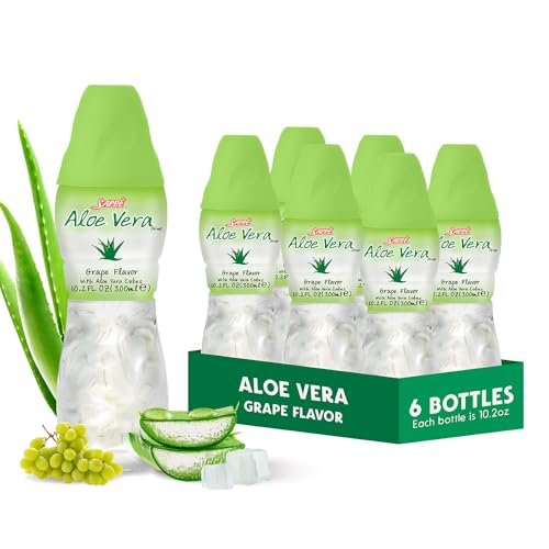 Sappe Aloe Vera Saft mit Grape Geschmack und großen Aloe-Stücken (6er Pack) – Pflanzlicher Saft für Hydration und Gesundheit für Erwachsene und Kinder