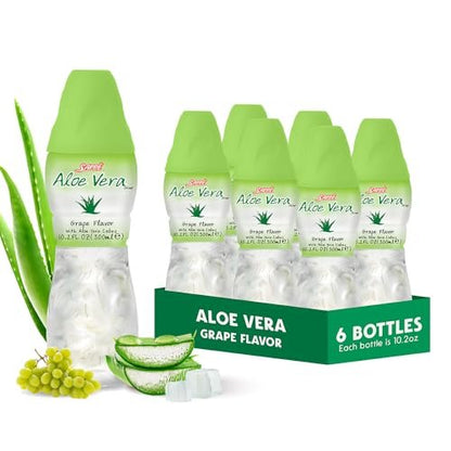 Sappe Aloe Vera Saft mit Grape Geschmack und großen Aloe-Stücken (6er Pack) – Pflanzlicher Saft für Hydration und Gesundheit für Erwachsene und Kinder