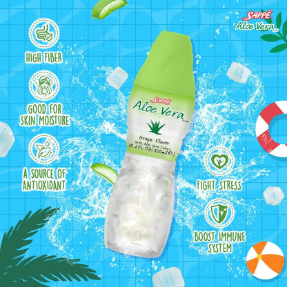 Sappe Aloe Vera Saft mit Grape Geschmack und großen Aloe-Stücken (6er Pack) – Pflanzlicher Saft für Hydration und Gesundheit für Erwachsene und Kinder