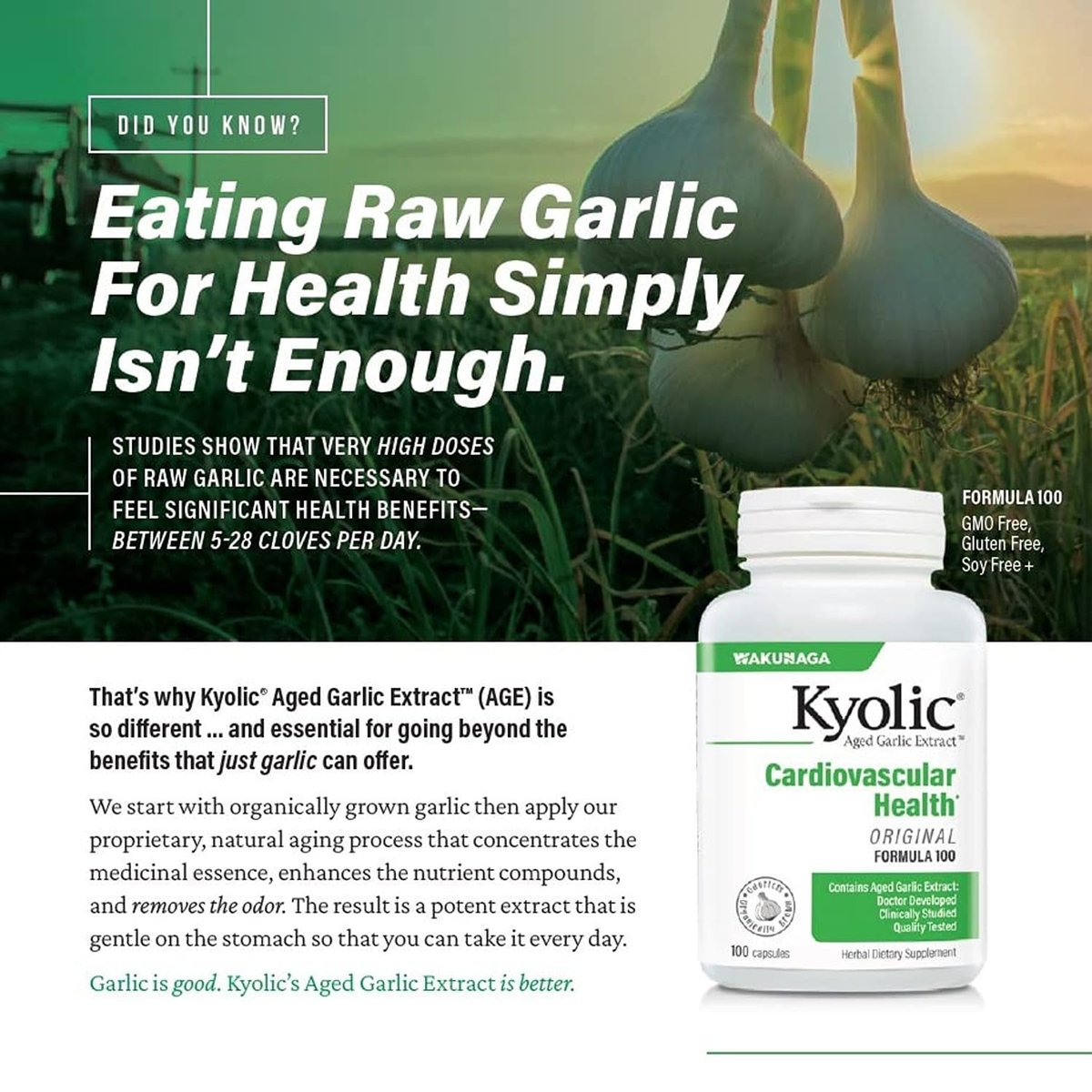 Kyolic Alter Knoblauch Extrakt Formula 300 – Herz-Kreislauf-Gesundheit*, vegan, 120 Kapseln