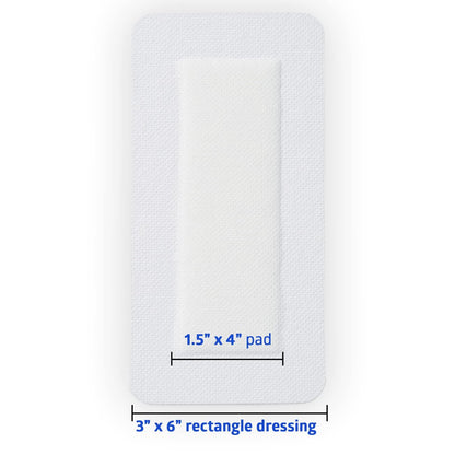 Medline Sterile Bordered Gauze 3" x 6" mit 1,5" x 4" Pad (15er-Pack) - Sterile Wundauflage mit PU-Folie