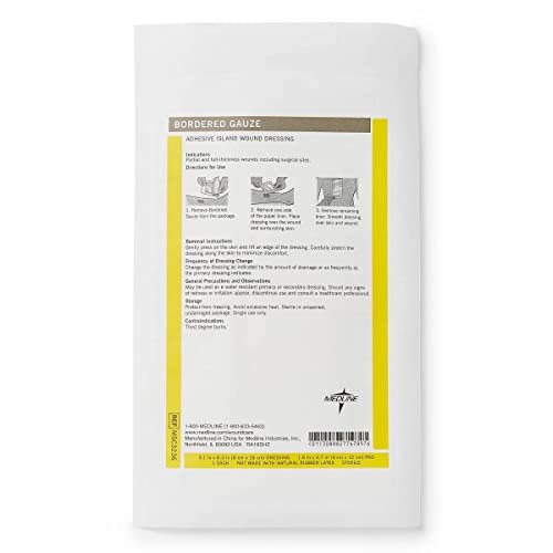 Medline Sterile Bordered Gauze 3" x 6" mit 1,5" x 4" Pad (15er-Pack) - Sterile Wundauflage mit PU-Folie