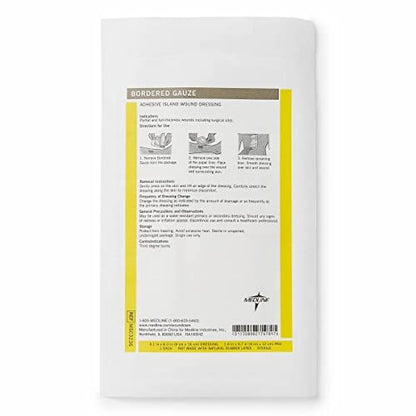 Medline Sterile Bordered Gauze 3" x 6" mit 1,5" x 4" Pad (15er-Pack) - Sterile Wundauflage mit PU-Folie