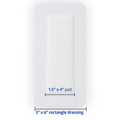Medline Sterile Bordered Gauze 3" x 6" mit 1,5" x 4" Pad (15er-Pack) - Sterile Wundauflage mit PU-Folie
