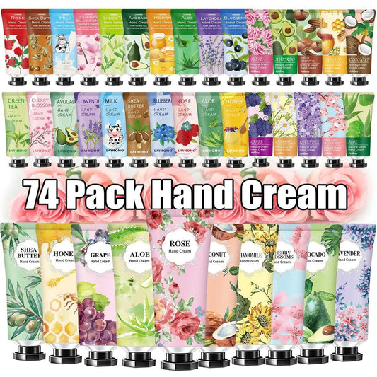 74-teiliges Handcreme-Geschenkset für Frauen und Mädchen – Muttertagsgeschenke, Lehrer-Dankeschön, Pflegekräfte, natürliche Pflanzenhandlotion für trockene, rissige Hände, Mini-Handcreme in Reisegröße