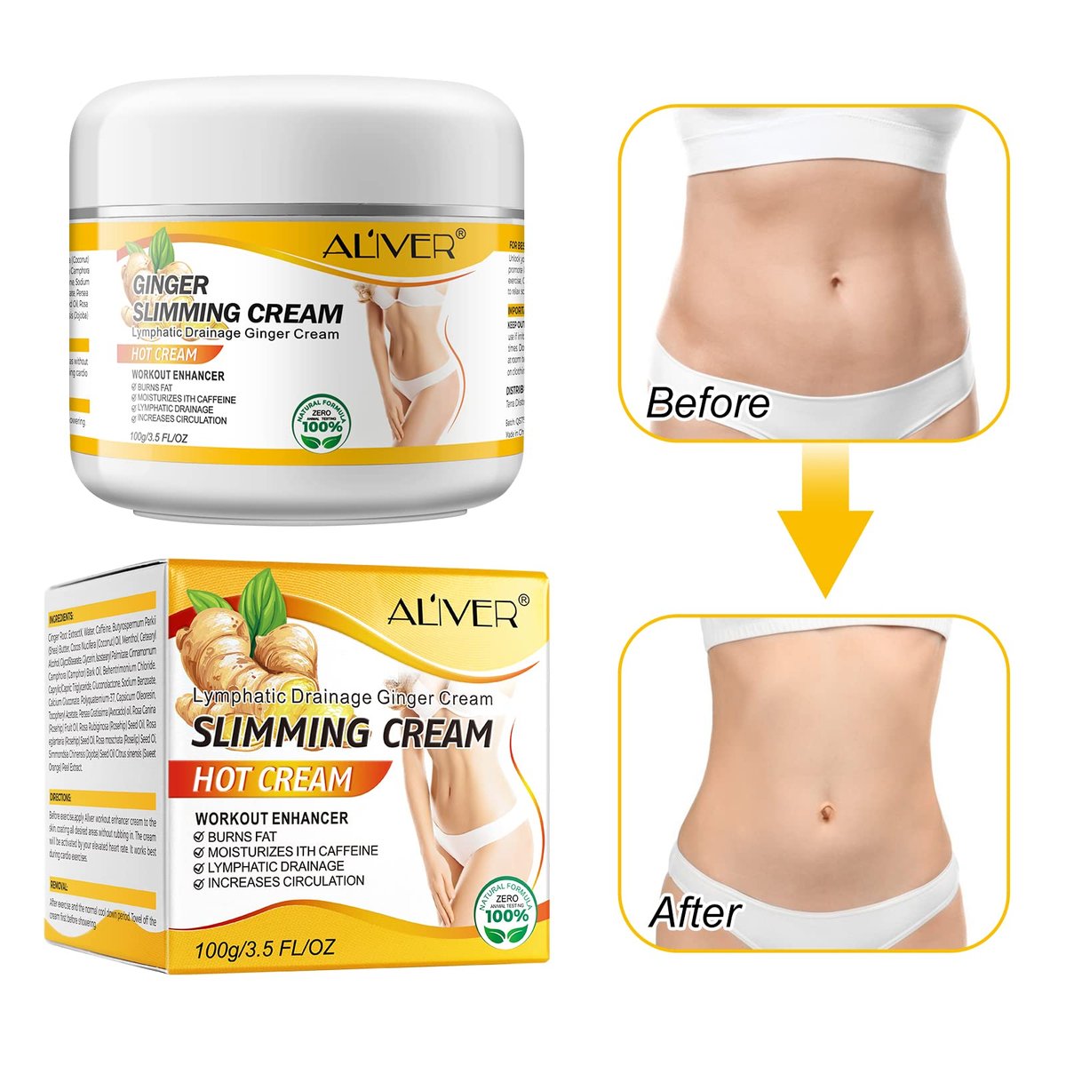 Ginger Slimming Cream – Heiße Fettverbrennung, Gewichtsverlust, Anti-Cellulite-Creme für den ganzen Körper, Bauch, beruhigend, entspannend, straffend