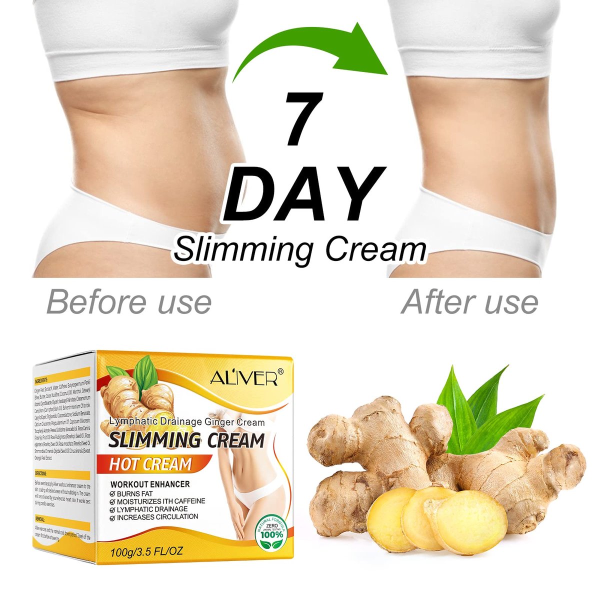Ginger Slimming Cream – Heiße Fettverbrennung, Gewichtsverlust, Anti-Cellulite-Creme für den ganzen Körper, Bauch, beruhigend, entspannend, straffend