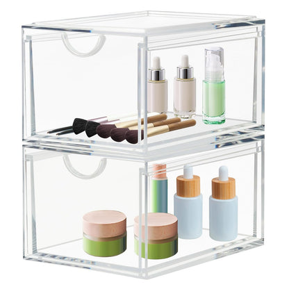 CECOLIC 2er-Pack Stapelbare Kosmetik-Organizer-Schubladen, Klare Acryl-Aufbewahrungsbox für Make-up, Plastik-Aufbewahrungsbehälter für Badezimmer, Schlafzimmer-Kommode, Küchenschränke