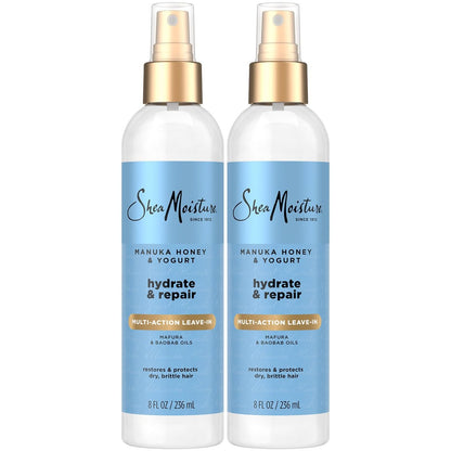 Shea Moisture Leave-In Conditioner Multi-Action Spray 2er-Pack, Manuka Honig & Joghurt, Feuchtigkeit & Reparatur für trockenes, geschädigtes Haar, 2x 237 ml