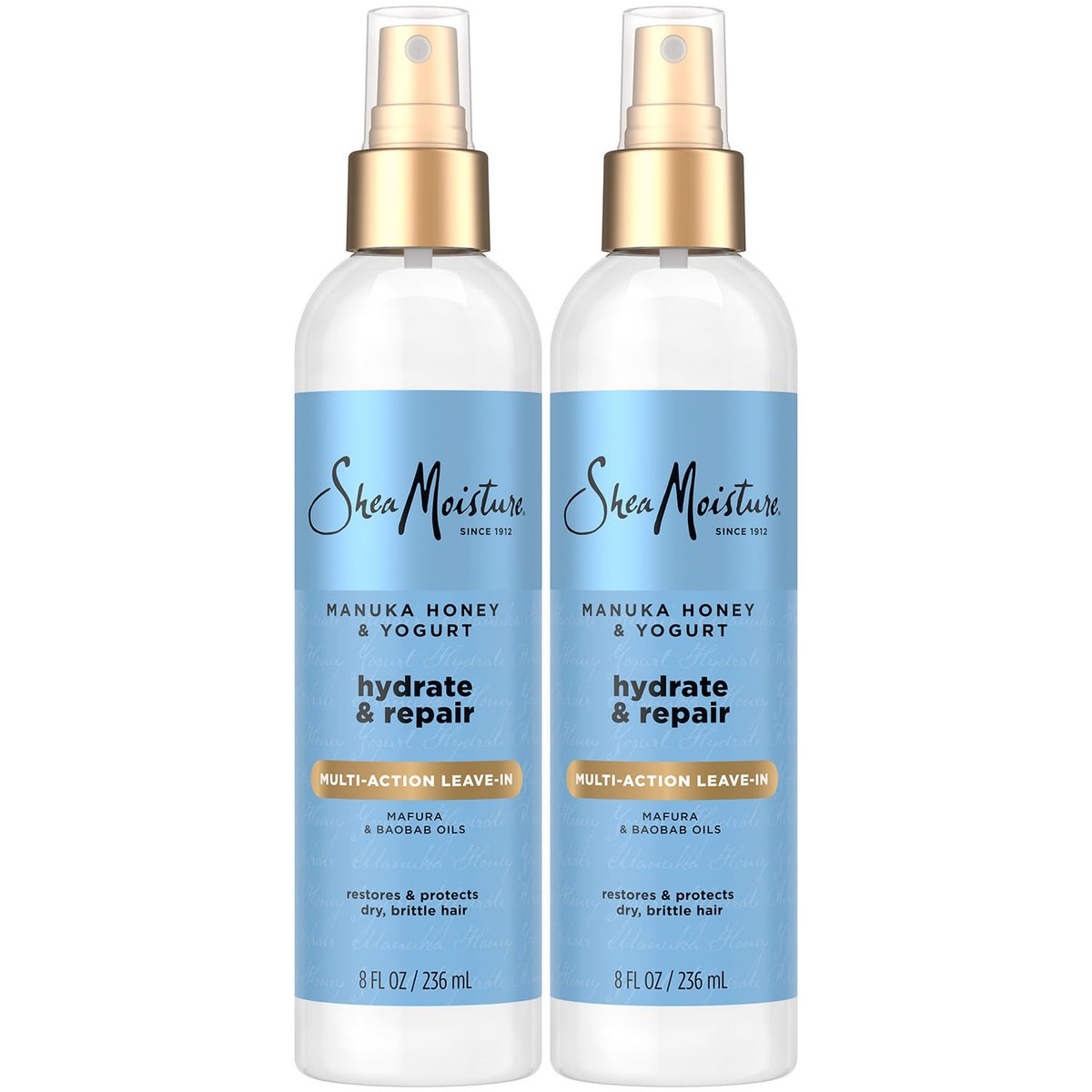 Shea Moisture Leave-In Conditioner Multi-Action Spray 2er-Pack, Manuka Honig & Joghurt, Feuchtigkeit & Reparatur für trockenes, geschädigtes Haar, 2x 237 ml