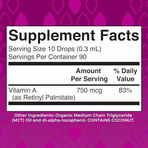 MARYRUTH'S Organics USDA Bio Vitamin A Liquid Tropfen | 3 Monate Vorrat | Knochengesundheit ab 14 Jahren | 750 µg pro Portion | Zuckerfrei | Vegan | Ohne Gentechnik | Glutenfrei | 30 ml