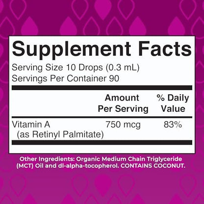 MARYRUTH'S Organics USDA Bio Vitamin A Liquid Tropfen | 3 Monate Vorrat | Knochengesundheit ab 14 Jahren | 750 µg pro Portion | Zuckerfrei | Vegan | Ohne Gentechnik | Glutenfrei | 30 ml