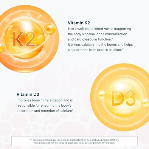 Youtheory K2D3 – Knochen- und Herzunterstützung mit Vitamin D3 und K2 – 60 vegane Kapseln