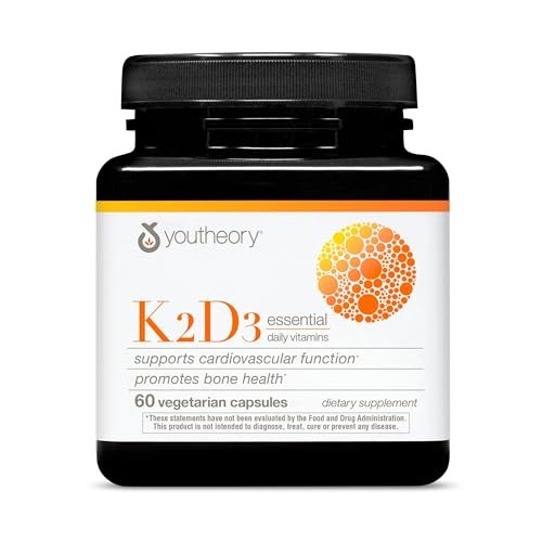 Youtheory K2D3 – Knochen- und Herzunterstützung mit Vitamin D3 und K2 – 60 vegane Kapseln