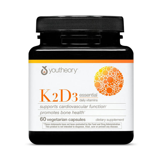 Youtheory K2D3 – Knochen- und Herzunterstützung mit Vitamin D3 und K2 – 60 vegane Kapseln