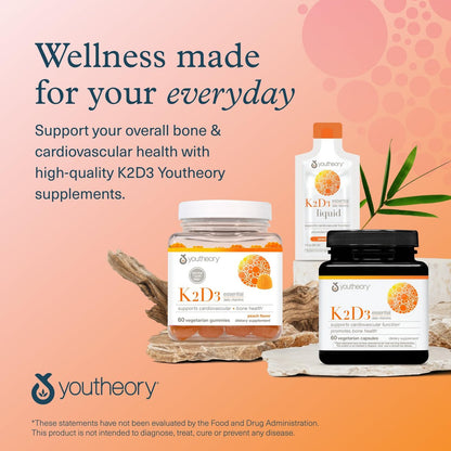Youtheory K2D3 – Knochen- und Herzunterstützung mit Vitamin D3 und K2 – 60 vegane Kapseln