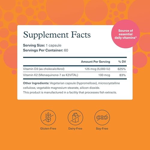 Youtheory K2D3 – Knochen- und Herzunterstützung mit Vitamin D3 und K2 – 60 vegane Kapseln