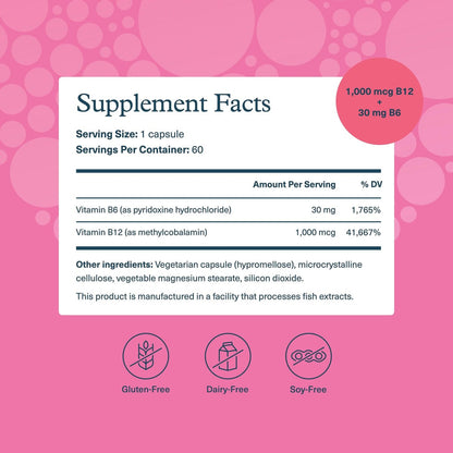 Youtheory B12B6 – Vitamin B12 & B6 für Stimmung, Nervensystem und Stoffwechsel* – Unterstützt Gedächtnis und Stressmanagement* – Ohne Milchprodukte, Soja oder Gluten – 60 Kapseln (60 Portionen)*