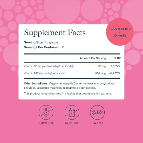 Youtheory B12B6 – Vitamin B12 & B6 für Stimmung, Nervensystem und Stoffwechsel* – Unterstützt Gedächtnis und Stressmanagement* – Ohne Milchprodukte, Soja oder Gluten – 60 Kapseln (60 Portionen)*