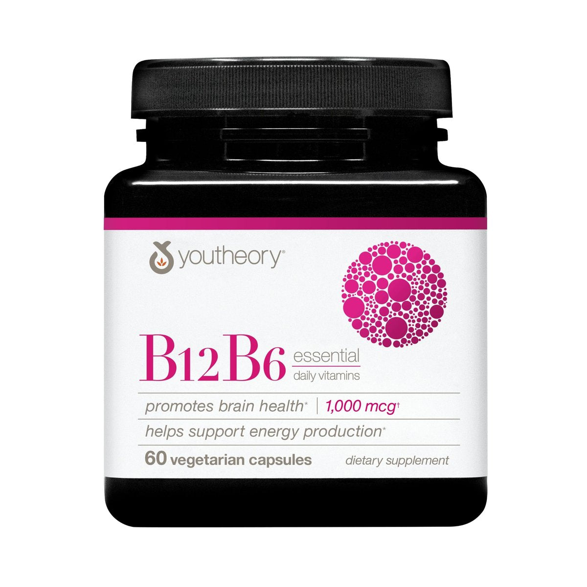 Youtheory B12B6 – Vitamin B12 & B6 für Stimmung, Nervensystem und Stoffwechsel* – Unterstützt Gedächtnis und Stressmanagement* – Ohne Milchprodukte, Soja oder Gluten – 60 Kapseln (60 Portionen)*