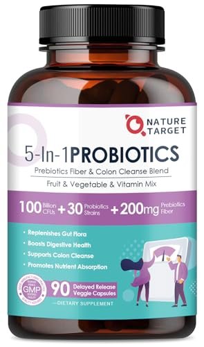 NATURE TARGET Probiotika für Frauen-Männer Verdauungsgesundheit, 100 Milliarden für Darm- und Immunsystem, ohne Kühlung, 90 vegane Kapseln (45 Tage Vorrat)
