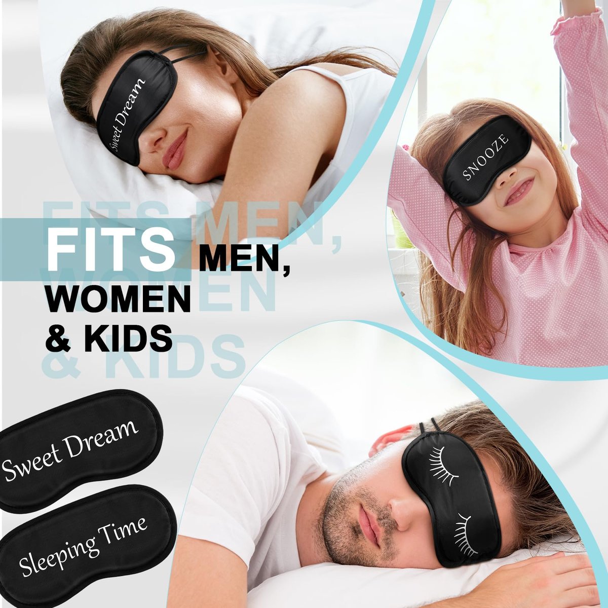 Eurzom 20-teiliges lustiges Schlafmasken-Set mit verstellbarem Riemen – Schlafmaske für Nacht, Blackout-Augenklappe für Spa, Frauen, Männer, Erwachsene, Pyjama-Party-Geschenke (Schwarz)