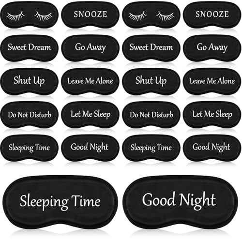 Eurzom 20-teiliges lustiges Schlafmasken-Set mit verstellbarem Riemen – Schlafmaske für Nacht, Blackout-Augenklappe für Spa, Frauen, Männer, Erwachsene, Pyjama-Party-Geschenke (Schwarz)