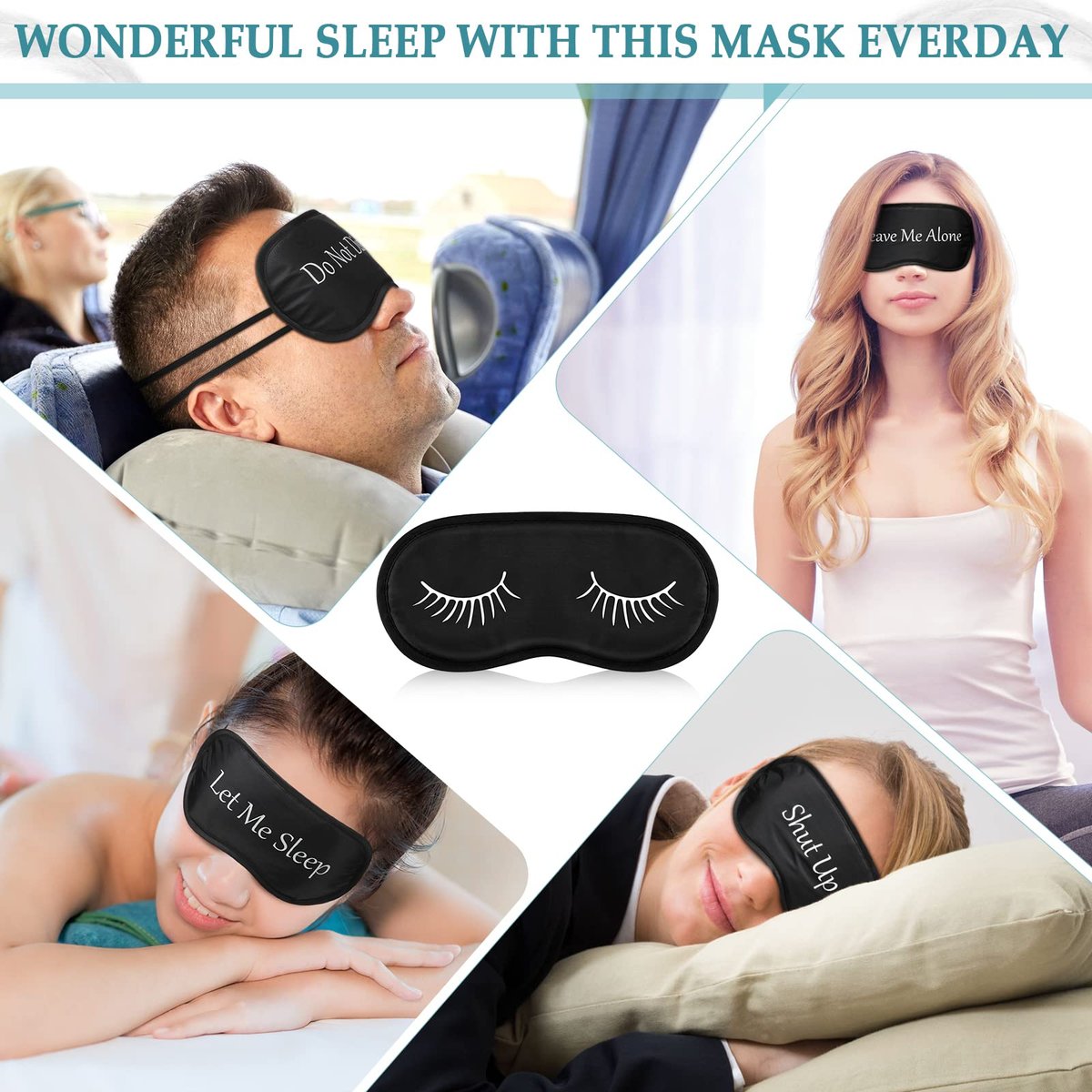 Eurzom 20-teiliges lustiges Schlafmasken-Set mit verstellbarem Riemen – Schlafmaske für Nacht, Blackout-Augenklappe für Spa, Frauen, Männer, Erwachsene, Pyjama-Party-Geschenke (Schwarz)