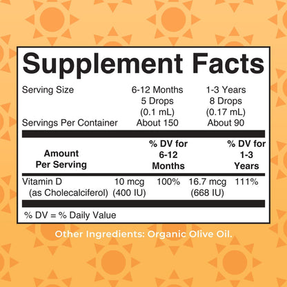 MARYRUTH'S USDA Bio Vitamin D Tropfen | Vitamin D3 flüssig | Zuckerfrei | Flüssige Vitamin D Tropfen Immununterstützung für Säuglinge & Kleinkinder | VIT D3 | Glutenfrei | Nicht-GVO | 90-150 Portionen
