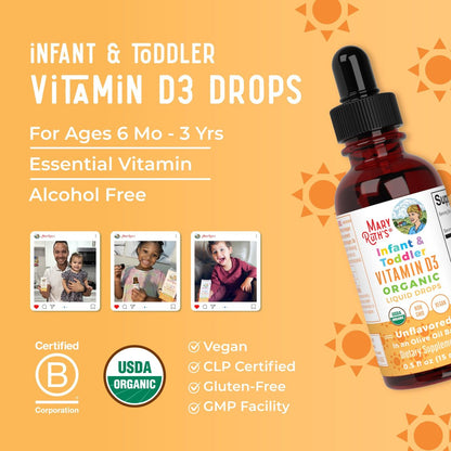 MARYRUTH'S USDA Bio Vitamin D Tropfen | Vitamin D3 flüssig | Zuckerfrei | Flüssige Vitamin D Tropfen Immununterstützung für Säuglinge & Kleinkinder | VIT D3 | Glutenfrei | Nicht-GVO | 90-150 Portionen