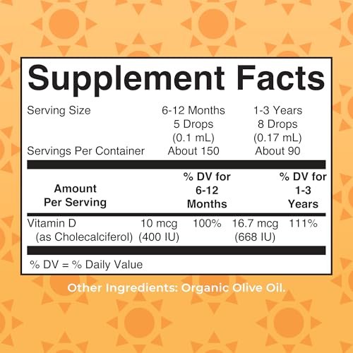 MARYRUTH'S USDA Bio Vitamin D Tropfen | Vitamin D3 flüssig | Zuckerfrei | Flüssige Vitamin D Tropfen Immununterstützung für Säuglinge & Kleinkinder | VIT D3 | Glutenfrei | Nicht-GVO | 90-150 Portionen
