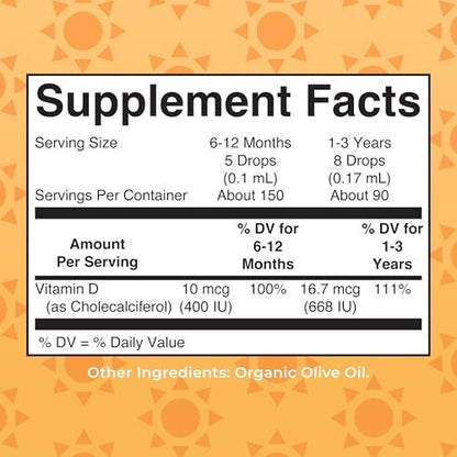 MARYRUTH'S USDA Bio Vitamin D Tropfen | Vitamin D3 flüssig | Zuckerfrei | Flüssige Vitamin D Tropfen Immununterstützung für Säuglinge & Kleinkinder | VIT D3 | Glutenfrei | Nicht-GVO | 90-150 Portionen