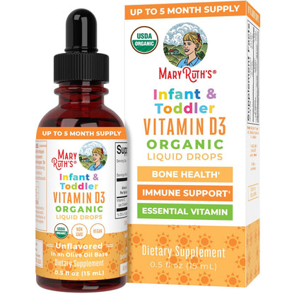 MARYRUTH'S USDA Bio Vitamin D Tropfen | Vitamin D3 flüssig | Zuckerfrei | Flüssige Vitamin D Tropfen Immununterstützung für Säuglinge & Kleinkinder | VIT D3 | Glutenfrei | Nicht-GVO | 90-150 Portionen