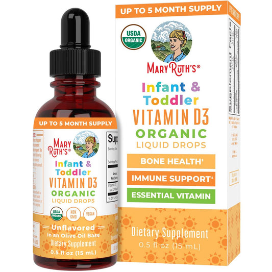 MARYRUTH'S USDA Bio Vitamin D Tropfen | Vitamin D3 flüssig | Zuckerfrei | Flüssige Vitamin D Tropfen Immununterstützung für Säuglinge & Kleinkinder | VIT D3 | Glutenfrei | Nicht-GVO | 90-150 Portionen