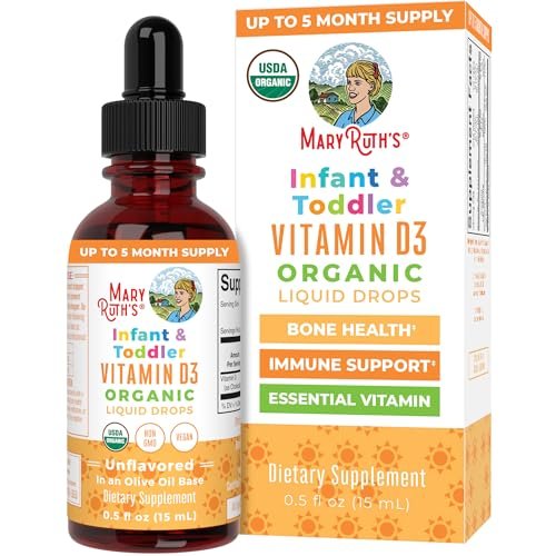 MARYRUTH'S USDA Bio Vitamin D Tropfen | Vitamin D3 flüssig | Zuckerfrei | Flüssige Vitamin D Tropfen Immununterstützung für Säuglinge & Kleinkinder | VIT D3 | Glutenfrei | Nicht-GVO | 90-150 Portionen