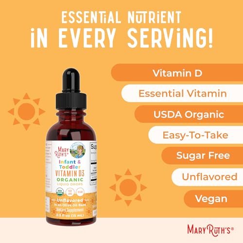 MARYRUTH'S USDA Bio Vitamin D Tropfen | Vitamin D3 flüssig | Zuckerfrei | Flüssige Vitamin D Tropfen Immununterstützung für Säuglinge & Kleinkinder | VIT D3 | Glutenfrei | Nicht-GVO | 90-150 Portionen