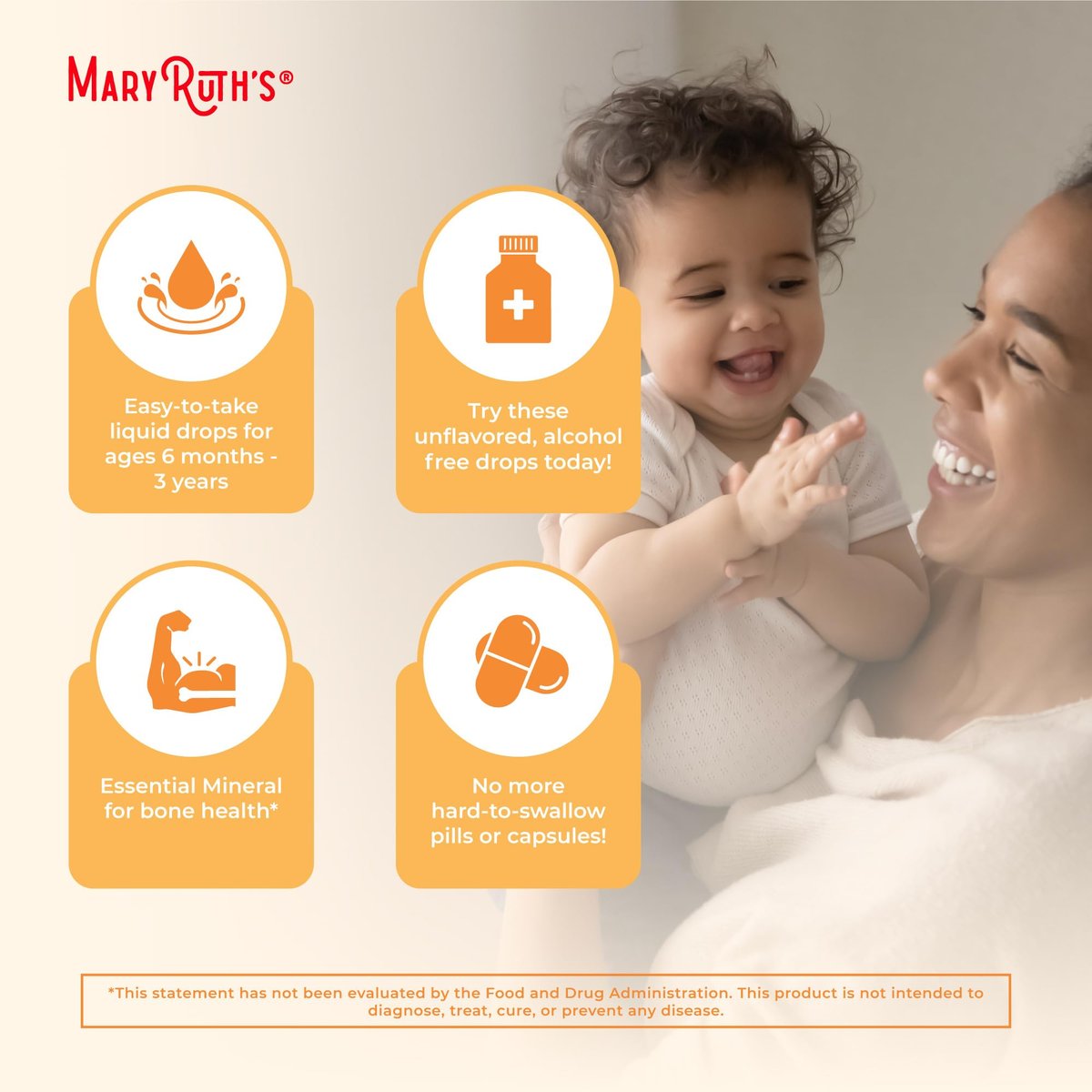 MARYRUTH'S USDA Bio Vitamin D Tropfen | Vitamin D3 flüssig | Zuckerfrei | Flüssige Vitamin D Tropfen Immununterstützung für Säuglinge & Kleinkinder | VIT D3 | Glutenfrei | Nicht-GVO | 90-150 Portionen