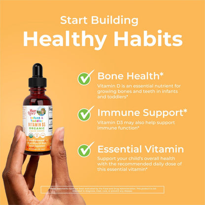 MARYRUTH'S USDA Bio Vitamin D Tropfen | Vitamin D3 flüssig | Zuckerfrei | Flüssige Vitamin D Tropfen Immununterstützung für Säuglinge & Kleinkinder | VIT D3 | Glutenfrei | Nicht-GVO | 90-150 Portionen