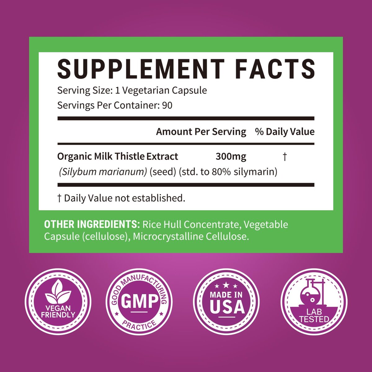 Surebounty Bio Mariendistel, konzentrierter Samenextrakt, 80 % Silymarin, Leberunterstützung, Reinigung, Entgiftung, Fettleber-Ergänzung, Non-GMO, gluten- & sojafrei, 90 vegane Kapseln, 3-Monats-Vorrat
