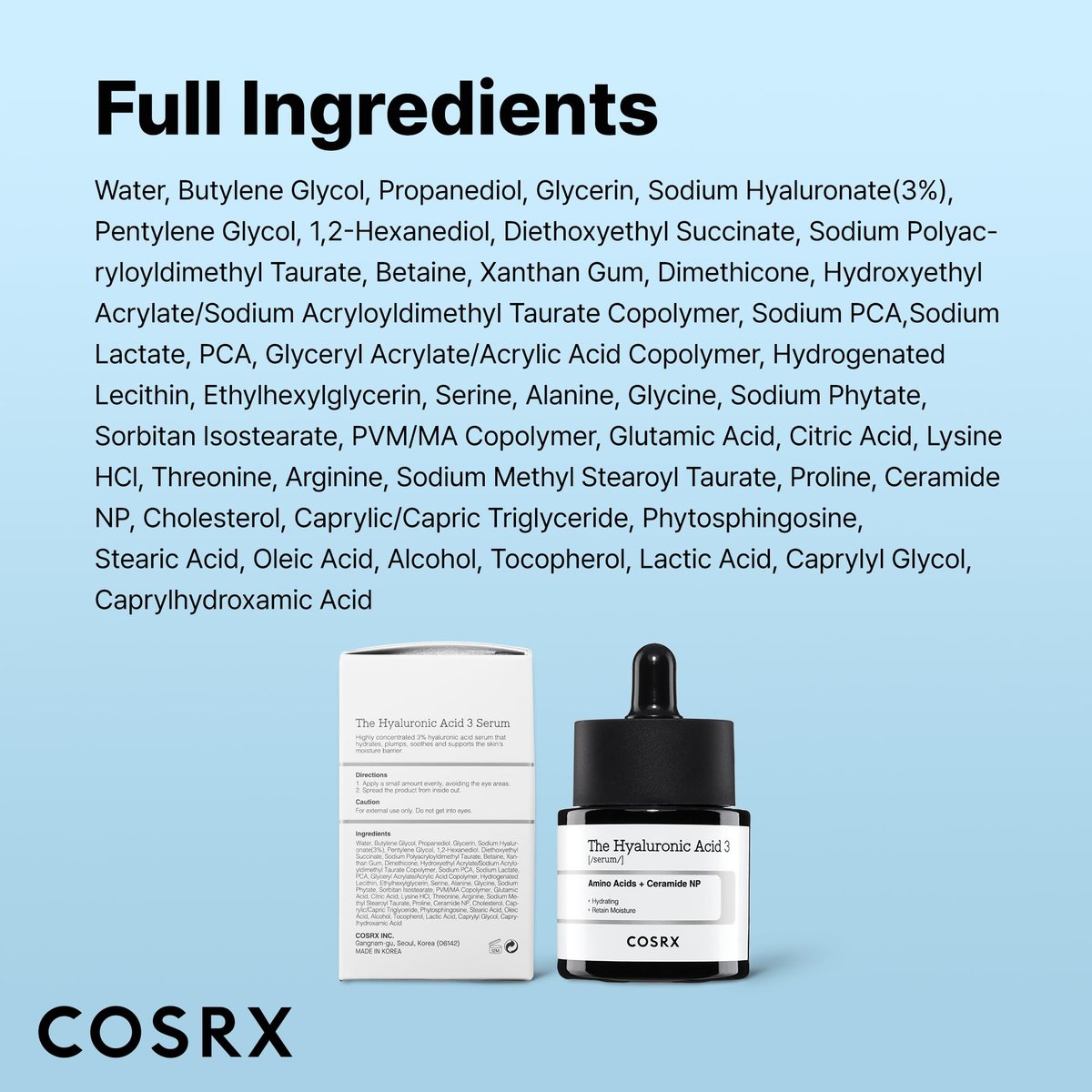 COSRX Pure Sodium Hyaluronic Acid 3% Serum – Feuchtigkeitsspendend & Anti-Aging für trockene Haut, 20 ml