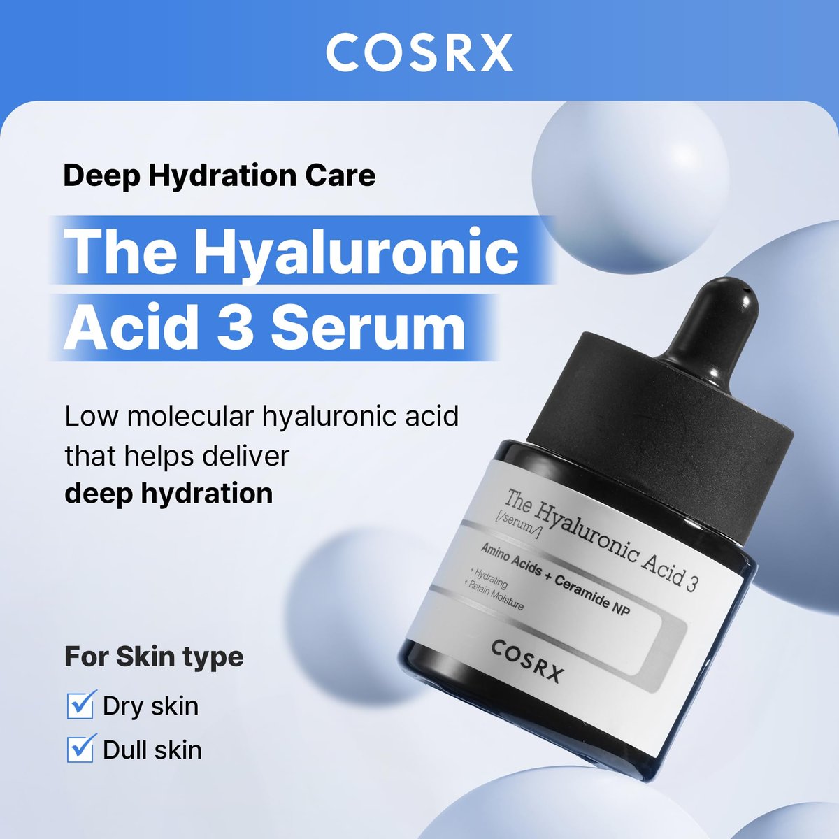 COSRX Pure Sodium Hyaluronic Acid 3% Serum – Feuchtigkeitsspendend & Anti-Aging für trockene Haut, 20 ml