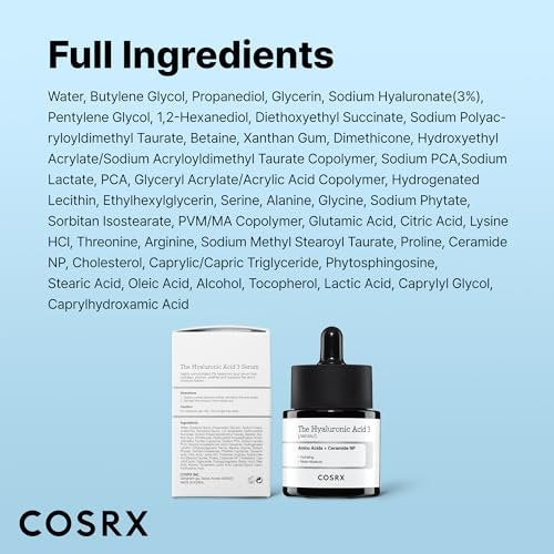 COSRX Pure Sodium Hyaluronic Acid 3% Serum – Feuchtigkeitsspendend & Anti-Aging für trockene Haut, 20 ml