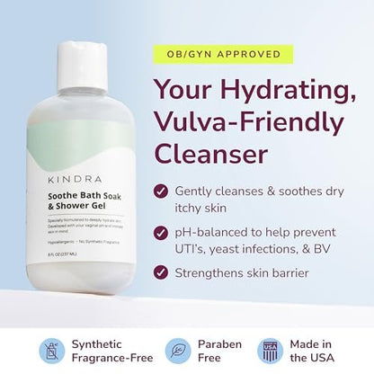 Kindra Soothe Feminine Wash – pH-ausgeglichene, unparfümierte Intimwaschlotion – von Gynäkologen empfohlen bei Vulvatrockenheit, Geruch, Juckreiz, Infektionsvorbeugung und Reizungen – sicher für die Vaginalgesundheit