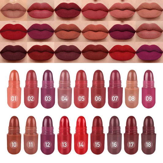 LSxia 18 Farben Kapselförmiger Mini-Lippenstift Set – Langanhaltende matte Lippenstifte in Nude-Tönen