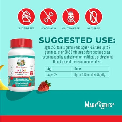 MARYRUTH'S Kinder-Nachtgummis | Zuckerfrei | Ohne Melatonin mit L-Theanin, Melisse, Kamille, Vitamin B6 | Entspannung für Kinder ab 2 Jahren | Vegan | Ohne Gentechnik | Glutenfrei | 60 Stück