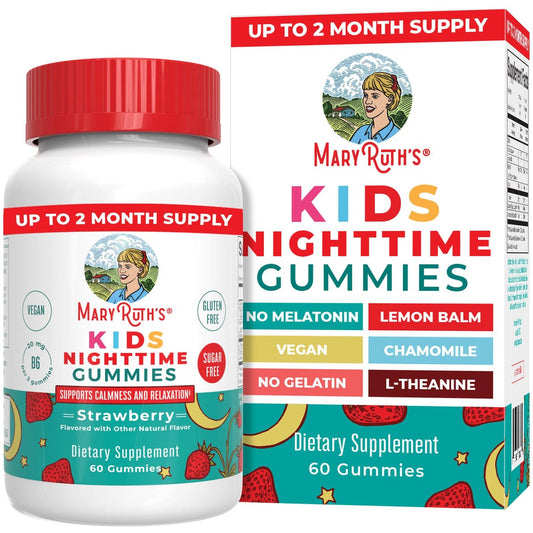 MARYRUTH'S Kinder-Nachtgummis | Zuckerfrei | Ohne Melatonin mit L-Theanin, Melisse, Kamille, Vitamin B6 | Entspannung für Kinder ab 2 Jahren | Vegan | Ohne Gentechnik | Glutenfrei | 60 Stück
