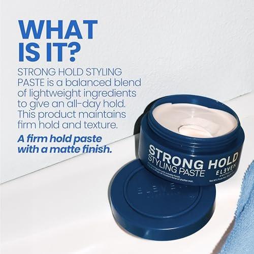 ELEVEN AUSTRALIA Strong Hold Haarstyling-Paste für Männer & Frauen – Matte Finish Texturpaste für kurzes bis mittellanges Haar, fester Halt den ganzen Tag, formende Stylingcreme, verleiht Glanz, tierversuchsfrei – 85 g