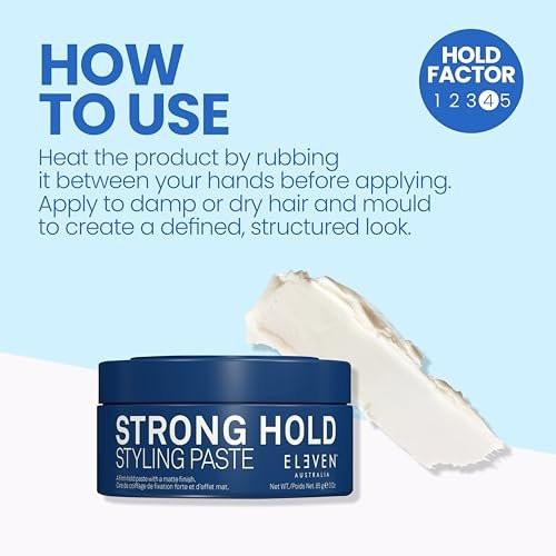 ELEVEN AUSTRALIA Strong Hold Haarstyling-Paste für Männer & Frauen – Matte Finish Texturpaste für kurzes bis mittellanges Haar, fester Halt den ganzen Tag, formende Stylingcreme, verleiht Glanz, tierversuchsfrei – 85 g